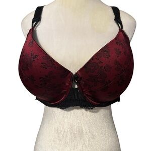 Mariemelli‎  Bra 40DD Black Burgundy Underwire Bra Sexy Bra Molded Cups Plus